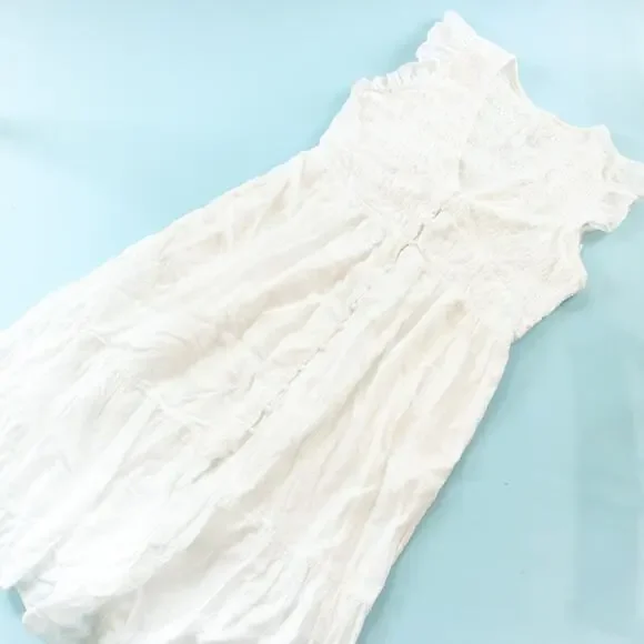 By Anthropologie Peregrine White Eyelet Midi Dress Size XLarge Petite XLP Bride - Picture 2 of 10